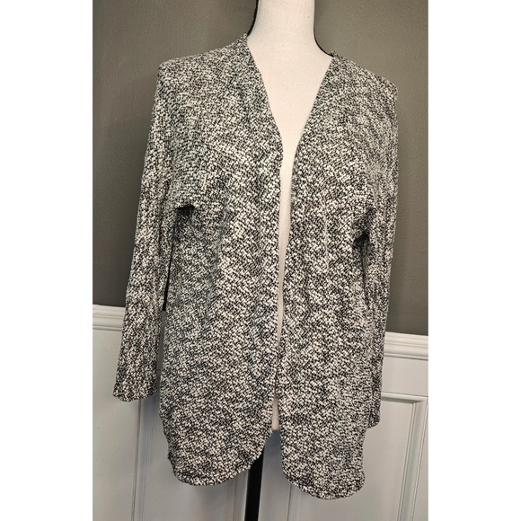 Lace Back Boho Cardigan Open Front Knit Black White Crochet Med - Picture 3 of 10